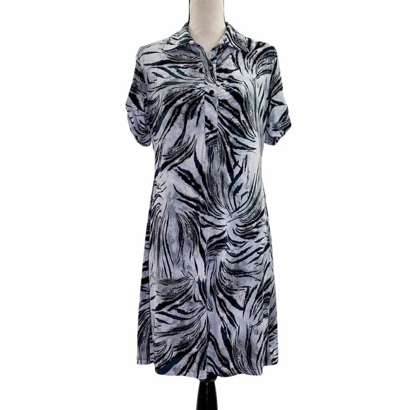 SAINT Tropez West Black & White Palm Tree Print Button Down Mini Shirt Dress - Picture 1 of 13